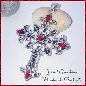 Garnet Handmade Celtic Gothic Halo Cross Pendant